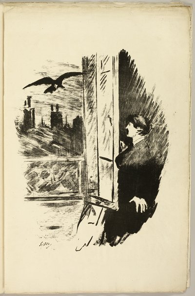 في النافذة ("افتح هنا ، ألقيت المصراع ...") ، من The Raven (Le Corbeau) بواسطة إدوارد مانيه