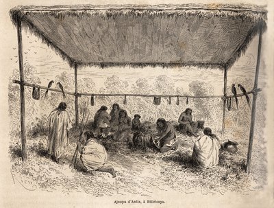 Ajoupa (بناء مساكن غير مستقر) للهنود الأنتيس ، في Biticaraya (بيرو) ، رسم ريو ، يوضح الرحلة من المحيط الهادئ إلى المحيط الأطلسي بواسطة إدوارد ريو