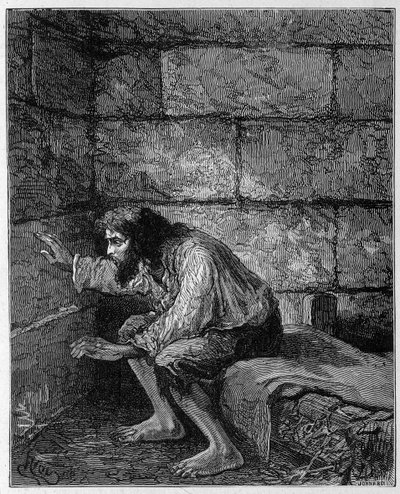 إدموند دانتس ، كونت مونت كريستو (مونت كريستو) في سجنه - نقش ريو ، في "La Comte de Monte-Cristo" بقلم ألكسندر دوماس وروف وسيي بواسطة إدوارد ريو