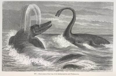 "المشهد المثالي للياس مع Ichthyosaurus و Plesiosaurus" بواسطة إدوارد ريو
