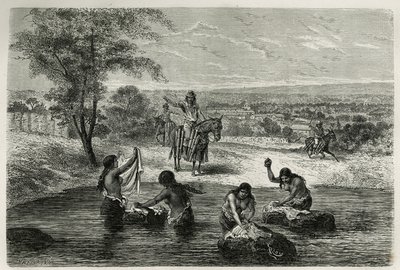 Les porters d'eau et les lavandieres de Cartago (كولومبيا) ، نقش ريو ، لتوضيح قصة America Equinoxiale بواسطة E.Andre ، مهمة مهمة من قبل الحكومة الفرنسية ، نُشرت في جولة العالم ، تحت إشراف Edouard شارتون بواسطة إدوارد ريو
