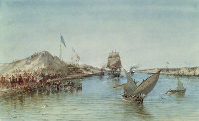 الشحن على قناة السويس ، من ألبوم تذكاري يخلد رحلة الإمبراطورة أوجيني (1826-1920) في حفل الافتتاح عام 1869 (مرحاض على الورق) بواسطة إدوارد ريو