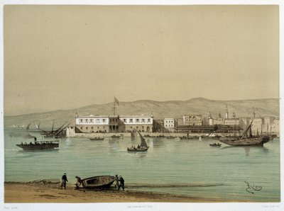 منظر للقناة في "" افتتاح قناة السويس بواسطة ج. نيكول. 1869 بواسطة إدوارد ريو