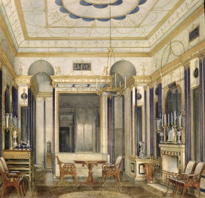 غرفة الرسم للإمبراطورة ماريا ألكسندروفنا في القصر الكبير في Tsarskoye Selo (مرحاض ، غواش وحبر على ورق) بواسطة إدوارد هاو