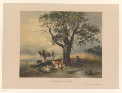 شخصيات كثيرة تستريح في منظر طبيعي Des Landmans Mittagsruhe (العنوان على الكائن) بواسطة فريدريش جورمان