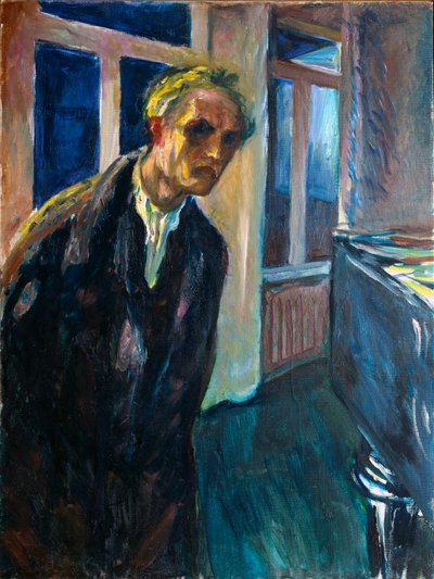 صورة شخصية أو رسم رجل يمشي ليلاً بواسطة إدوارد مونش (1863-1944) 1923-1924 صن. 89.5x67.5 سم أوسلو ، متحف مونش للمجموعات الفنية البلدية (متحف مونش) بواسطة Edvard Munch
