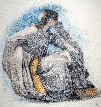 دراسة شخصية جالسة مرتدية حوالي عام 1866 (قلم رصاص وطباشير ملون على ورق) بواسطة إدوارد كولي بورن جونز
