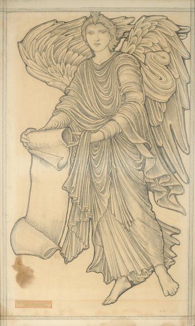 Angel with Scroll - الشكل رقم عشرة ، 1880 (طباشير على ورق) بواسطة إدوارد بورن جونز