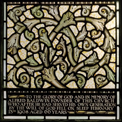 Wilden ، All Saints ، Morris & Co. ، Edward Burne-Jones ، John Henry Dearle (1859-1932) ، التفاني لألفريد بالدوين من نافذة جوشوا ، 1902-1914 ، لويزا ، بالدوينز ، رئيس الوزراء ، الميثودي ، وو بواسطة إدوارد كولي وديلي بيرن جونز