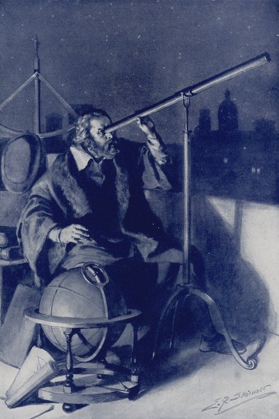 جاليليو يكتشف عوالم جديدة (ليثو ملون) بواسطة Edward Frederick Skinner