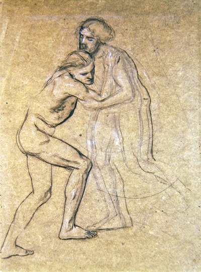 دراسة اثنين من الذكور العانقين يحتضنان لعودة الضالين ، 1869 (طباشير على ورق) بواسطة إدوارد جون بوينتر