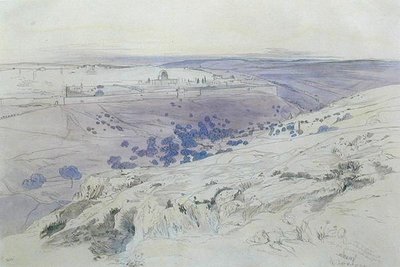 القدس ، ٢٤-٢٨ نيسان (أبريل) ١٨٥٨ (قلم حبر ، حبر وألوان مائية على ورق) بواسطة إدوارد لير