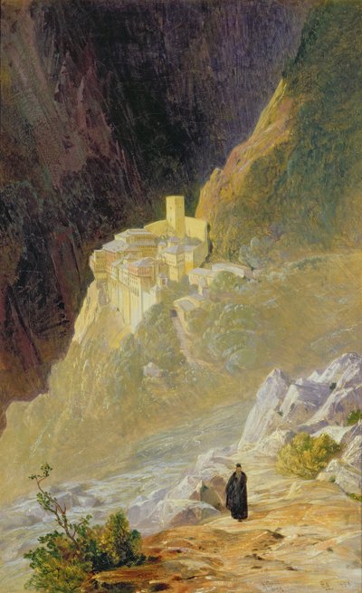 جبل آثوس ، دير القديس بولس ، 1858 بواسطة إدوارد لير