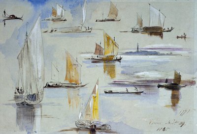 دراسات لقوارب البندقية، مع شروح. لوحة لإدوارد لير (1812-1888) بواسطة إدوارد لير