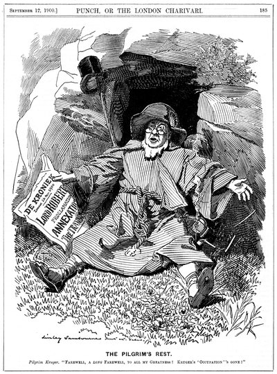 استراحة الحجاج ، كاريكاتير بعد بول كروغر ، سياسي جنوب أفريقي ، 1900 بواسطة إدوارد لينلي سامبورن