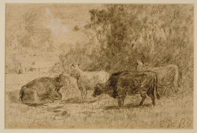 منظر طبيعي مع أربع بقرات ، ج. 1880 (فحم على ورق) بواسطة إدوارد ميتشل بانيستر