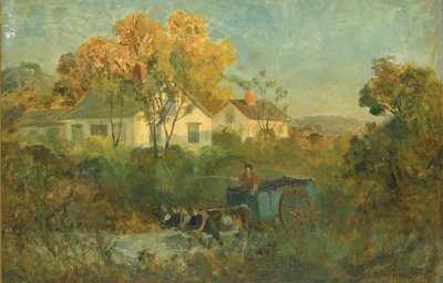 رجل بركة الشرب في عربة مع ثيران في البركة ، 1895. بواسطة إدوارد ميتشل بانيستر