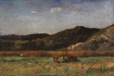 منظر طبيعي بلا عنوان مع رعي أبقار ، تلال ، 1891. بواسطة إدوارد ميتشل بانيستر