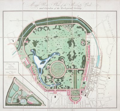 مخطط حدائق الحيوان ، ريجنتس بارك ، سانت ماريليبون ، لندن ، 1828 بواسطة إدوارد موج