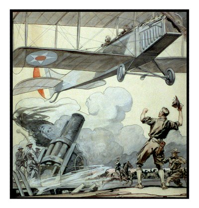 Airplane, artillery gun, and soldiers by Edward Penfield بواسطة إدوارد بينفيلد