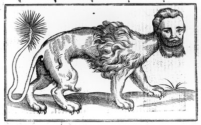 Manticore من "Historie of Foure-Footed Beastes" بقلم إدوارد توبسيل ، نشر 1607 بواسطة إدوارد توبسيل