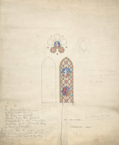 تصميم نوافذ زجاجية ملونة في كنيسة ديتريدج ، كاليفورنيا. 1859. بواسطة إدوارد ويليام جودوين