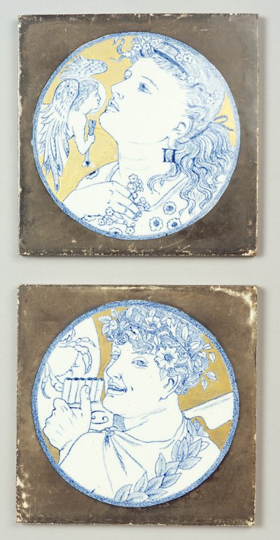 الجوزاء والسرطان ، c.1878 (التزجيج والزخرفة المذهبة على تصميم نقل التزجيج) بواسطة إدوارد ويليام جودوين