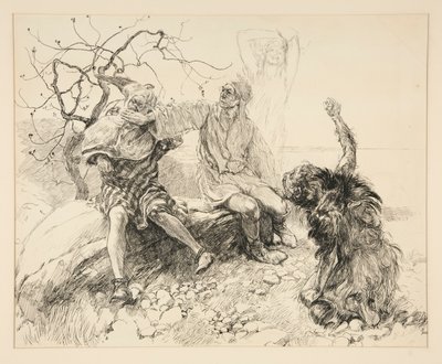 كاليبان ، ستيفانو وترينكولو (آرييل غير مرئي) ، رسم توضيحي للفصل الثاني ، المشهد الثاني ، العاصفة بواسطة إدوين أوستن أبي