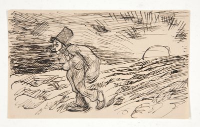 رسم كاريكتوري لشخصية تمشي عند شروق الشمس. دراسة ل بواسطة إدوين أوستن أبي