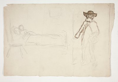 شخصية في السرير ، رجل يدخل الغرفة - رسم توضيحي غير معروف بواسطة إدوين أوستن أبي