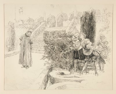 يجد Malvolio الرسالة ، الرسم التوضيحي للفصل الثاني ، Scene v ، Twelfth Night بواسطة إدوين أوستن أبي