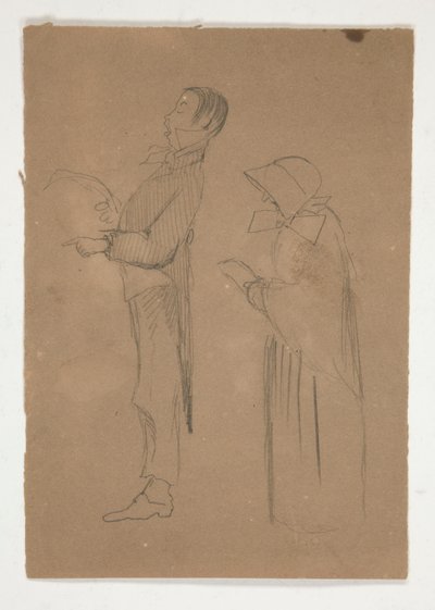 دراسات الملف الشخصي للرجل والمرأة العجوز (وجه الصفحة) ؛ ثلاث رسومات تخطيطية للرؤوس ورسم تخطيطي مجهول (ظهر) بواسطة إدوين أوستن أبي