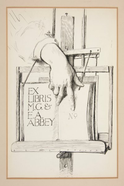 رسم تخطيطي لـ Ex Libris: M.G. & E.A. دير بواسطة إدوين أوستن أبي