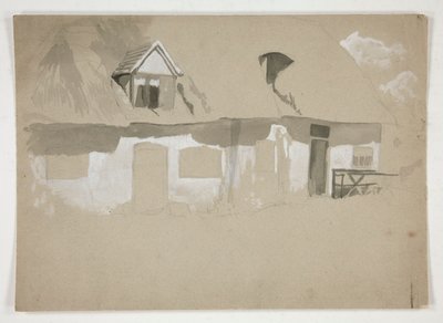 رسم تخطيطي للجزء الخارجي من كوخ بواسطة إدوين أوستن أبي