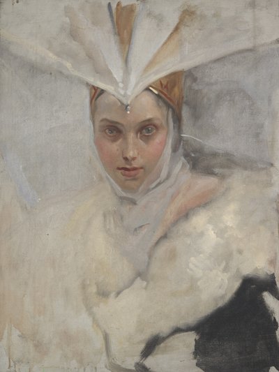امرأة ذات غطاء رأس أوسبري وطوق فرو أبيض ، 1897 بواسطة إدوين أوستن أبي