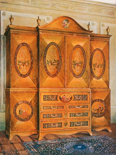 خزانة ملابس Satinwood ، مطعمة بخشب التوليب ، Harewood ، Holly ، Ebony ، Mahogany ، وغيرها من الأخشاب بواسطة إدوين جون فولي