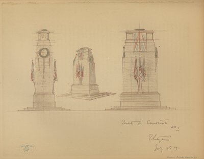 Sketch No 1 for the Cenotaph, Whitehall, Westminster, London (colour litho) بواسطة إدوين لاندسير لوتينس