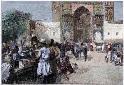مطعم في الهواء الطلق في لاهور ، الهند ، 1880. بواسطة إدوين لورد ويكس