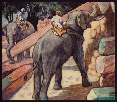 Elephants piling Teak (colour litho) بواسطة إدوين نوبل