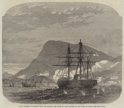 HMS Bulldog في صراع مع الأسطول والحصون في كيب هايتيان ، على ساحل Hayti بواسطة إدوين ويدون