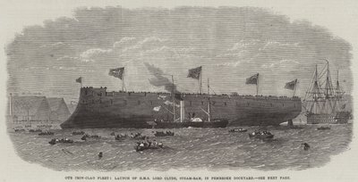 أسطولنا المكسو بالحديد ، إطلاق HMS Lord Clyde ، Steam-Ram ، في Pembroke Dockyard بواسطة Edwin Weedon
