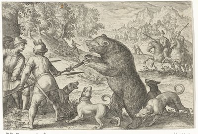 منظر طبيعي مع مطاردة الدب مشاهد الصيد (عنوان المسلسل) Icones Venantum Species Varias Representantes (عنوان السلسلة) بواسطة انطونيو تمبيستا