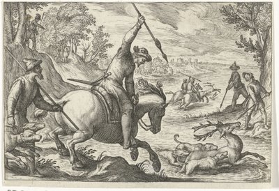 منظر طبيعي مع صيد الغزلان مشاهد الصيد (عنوان المسلسل) Icones Venantum Species Varias Representantes (عنوان السلسلة) بواسطة انطونيو تمبيستا