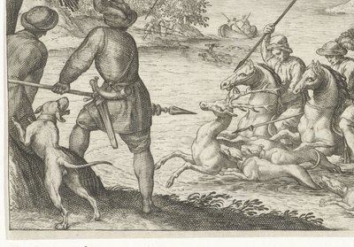 المناظر الطبيعية للنهر مع صيد الغزلان مشاهد الصيد (عنوان المسلسل) Icones Venantum Species Varias Representantes (عنوان السلسلة) بواسطة انطونيو تمبيستا