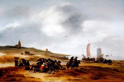 أسماك معروضة للبيع على الشاطئ في Scheveningen (زيت على لوح) بواسطة Egbert van der Poel