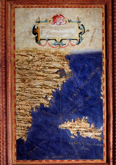 خريطة الصين واليابان رسمها إجنازيو دانتي (1536-1586) عالم رياضيات وعالم كوزموغرافي ومهندس إيطالي. حوالي عام 1567. فلورنسا ، قصر فيكيو ، سالا ديل ماباموندو بواسطة اجنازيو دانتي