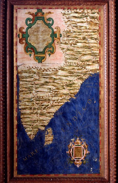 خريطة الهند رسمها إجنازيو دانتي (1536-1586) عالم رياضيات وعالم كوزموغرافي ومهندس إيطالي. حوالي عام 1567. فلورنسا ، قصر فيكيو ، سالا ديل ماباموندو بواسطة اجنازيو دانتي