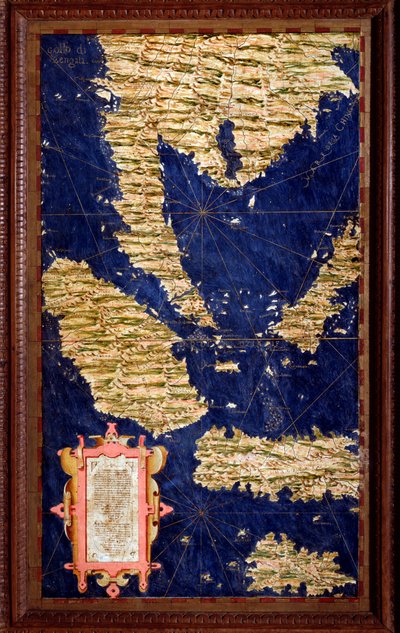 إندونيسيا: سومطرة ، مالاكا ، بورنيو ، خريطة جافا التي رسمها إجنازيو دانتي (1536-1586) عالم رياضيات ، عالم كوزموغرافي ومهندس إيطالي. حوالي عام 1567. فلورنسا ، قصر فيكيو ، سالا ديل ماباموندو بواسطة اجنازيو دانتي
