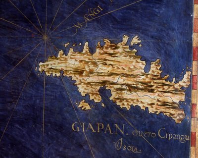خريطة اليابان (Cipangu أو Cypango) رسمها إجنازيو دانتي (1536-1586) عالم رياضيات وكوزموغرافي ومهندس إيطالي. حوالي عام 1567. فلورنسا ، قصر فيكيو ، سالا ديل ماباموندو بواسطة اجنازيو دانتي