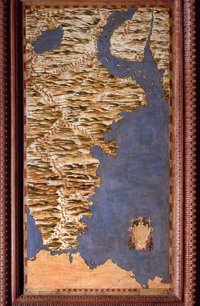 خريطة ماجلان في ديترويت التي رسمها إجنازيو دانتي (1536-1586) عالم رياضيات وعالم كوزموغرافي ومهندس إيطالي. حوالي عام 1567. فلورنسا ، قصر فيكيو ، سالا ديل ماباموندو بواسطة اجنازيو دانتي